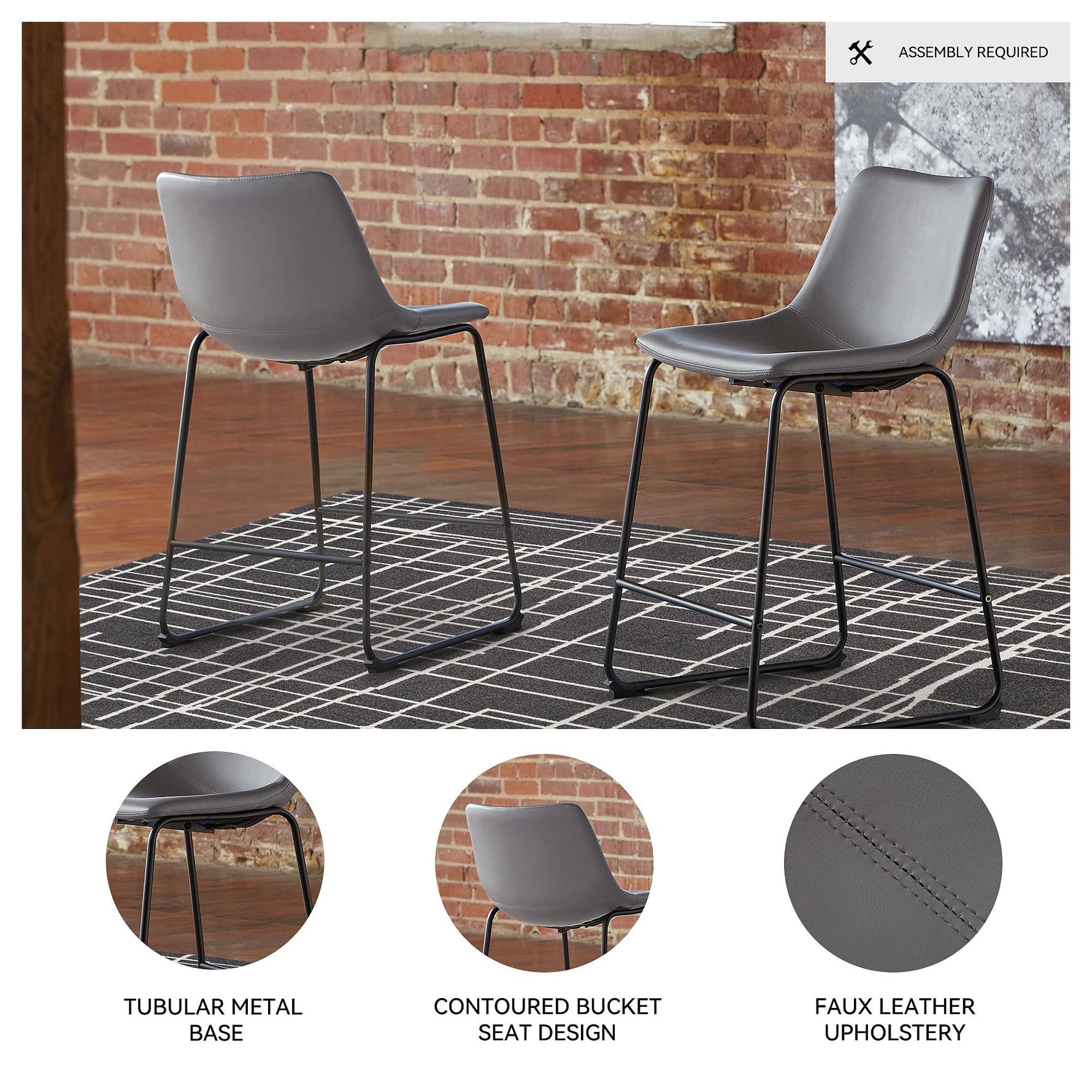 Signature Design by Ashley Centiar 24" Counter Height Modern Bucket Barstool, 2 Count, Black
