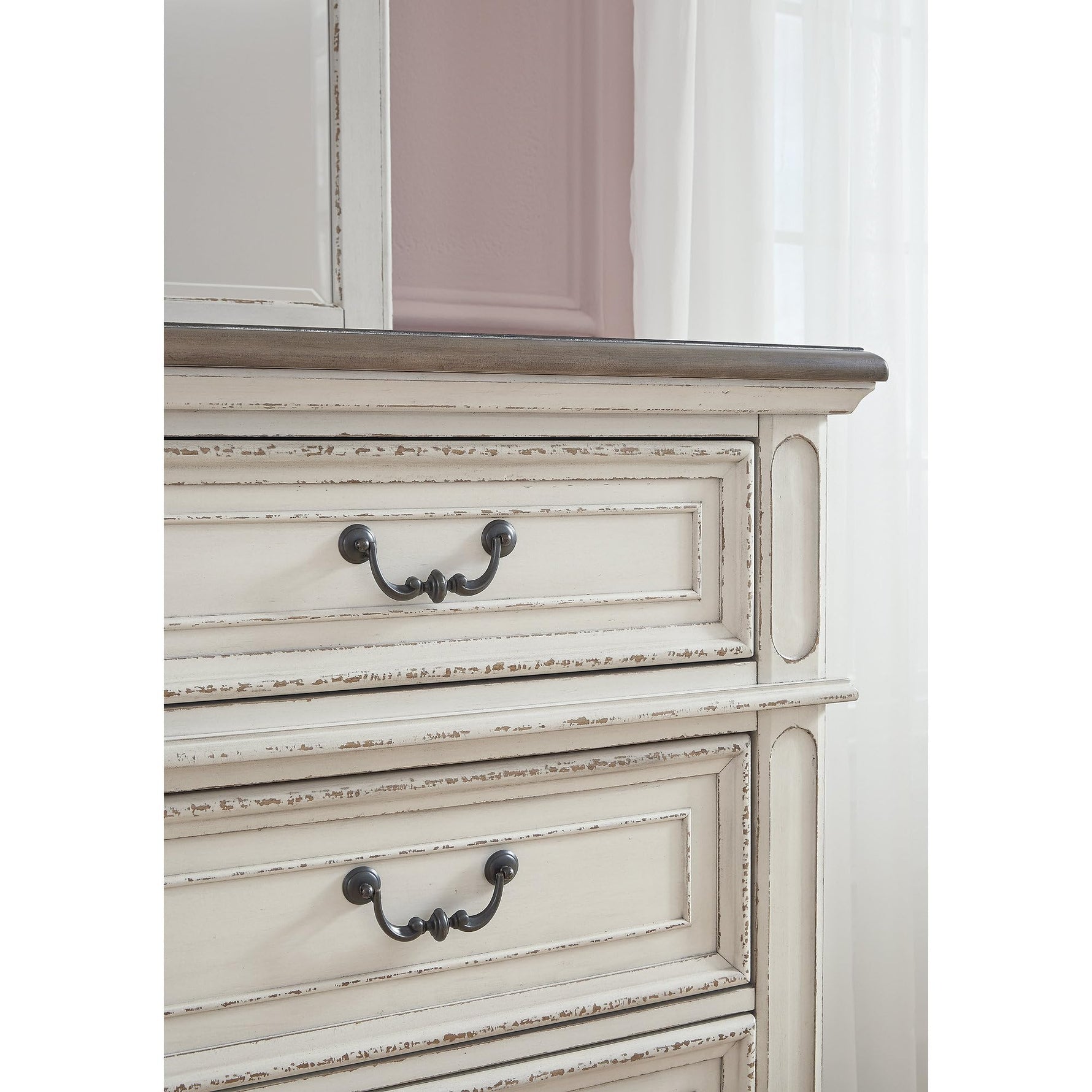 Signature Design By Ashley Realyn French Country Youth 6 Drawer Dresser, Chipped White & Brown