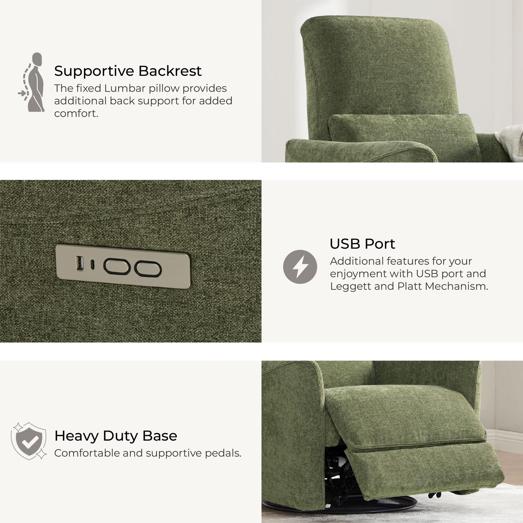 CHITA Power Recliner Chair Swivel Glider, FSC Certified Upholstered Living Room Nursery Reclining Sofa Chair with Lumbar Support, Linen