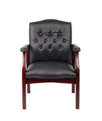 Boss Office Products Traditional Caressoft Vinyl Guest Chair with Mahogany Finish Wood Base, Black