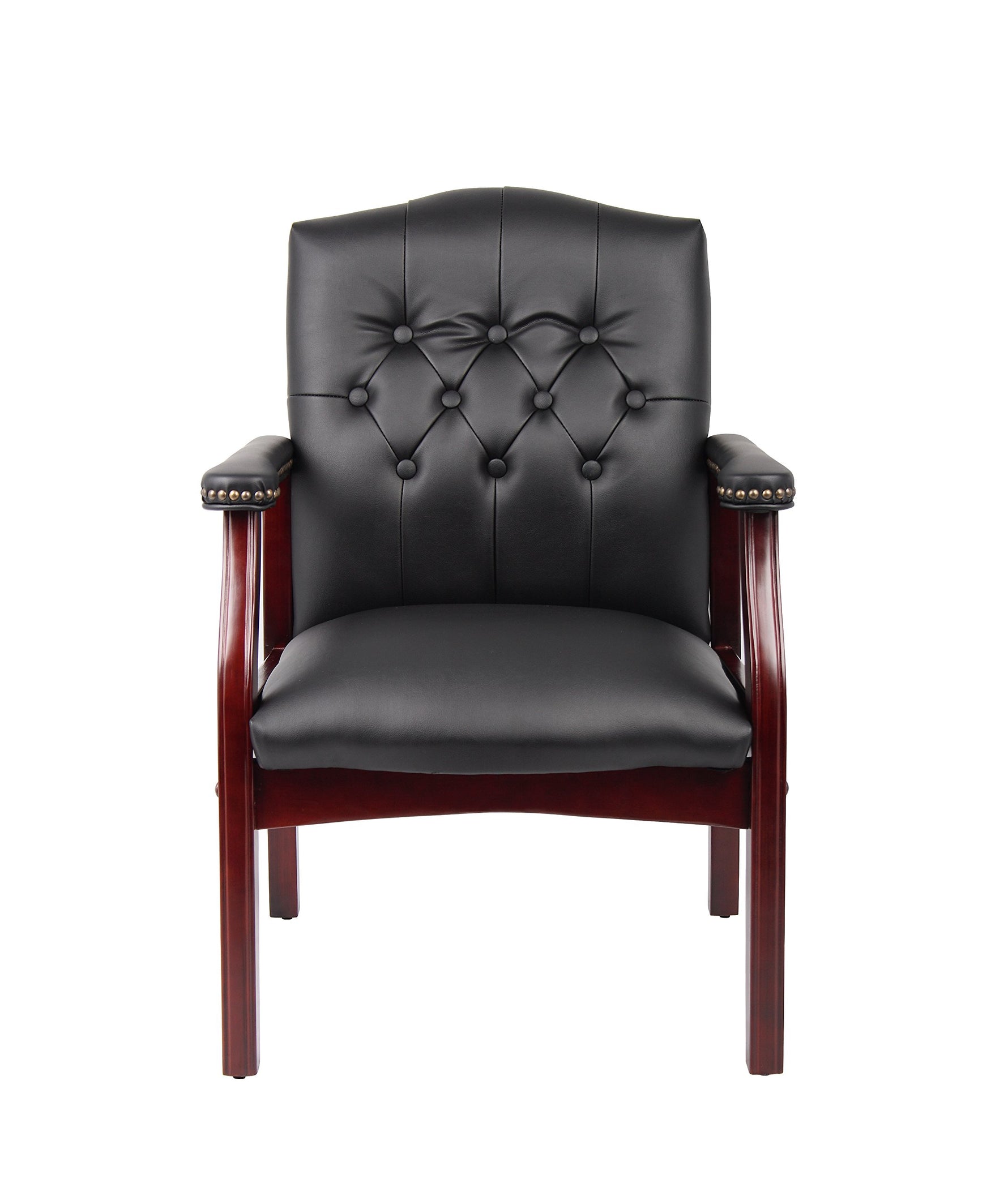 Boss Office Products Traditional Caressoft Vinyl Guest Chair with Mahogany Finish Wood Base, Black