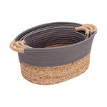 Seville Classics Premium Natural Handwoven Portable Laundry Bin Basket with Carrying Handles, Household Storage for Clothes, Linens, Sheets, Natural Water Hyacinth and Gray Rope, 3 Piece Set