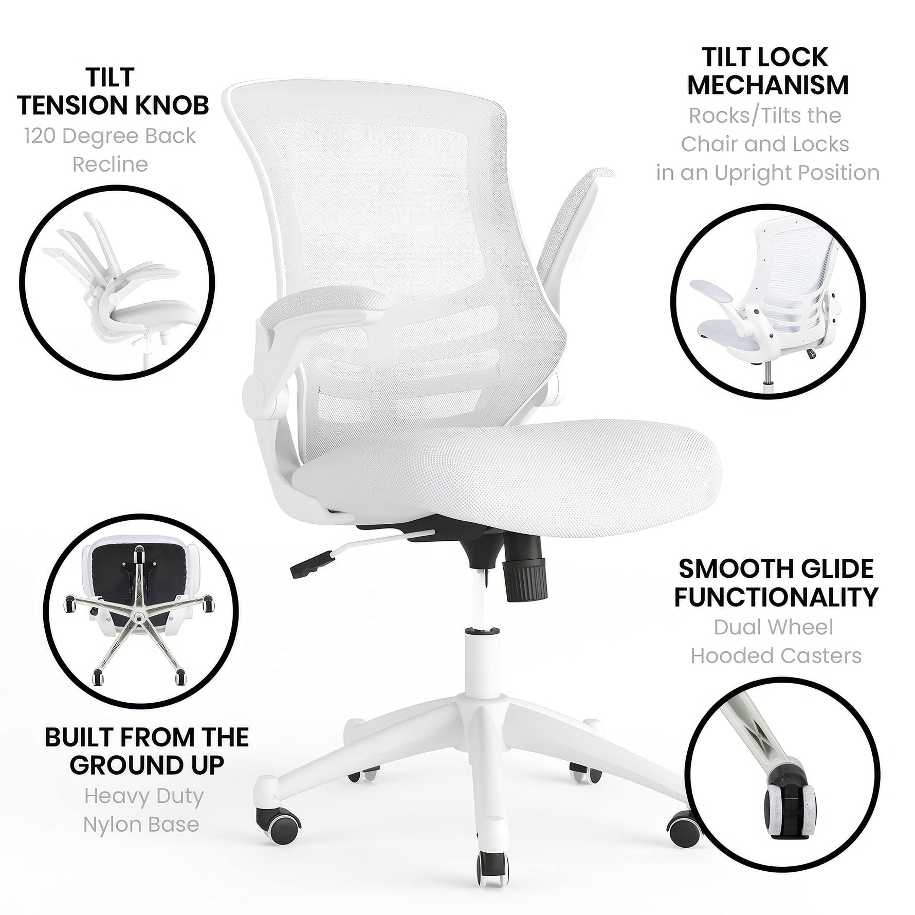 Flash Furniture Kelista Mid-Back Swivel Office Chair with Adjustable Seat Height, Ergonomic Mesh Desk Chair with Flip-Up Armrests, Black