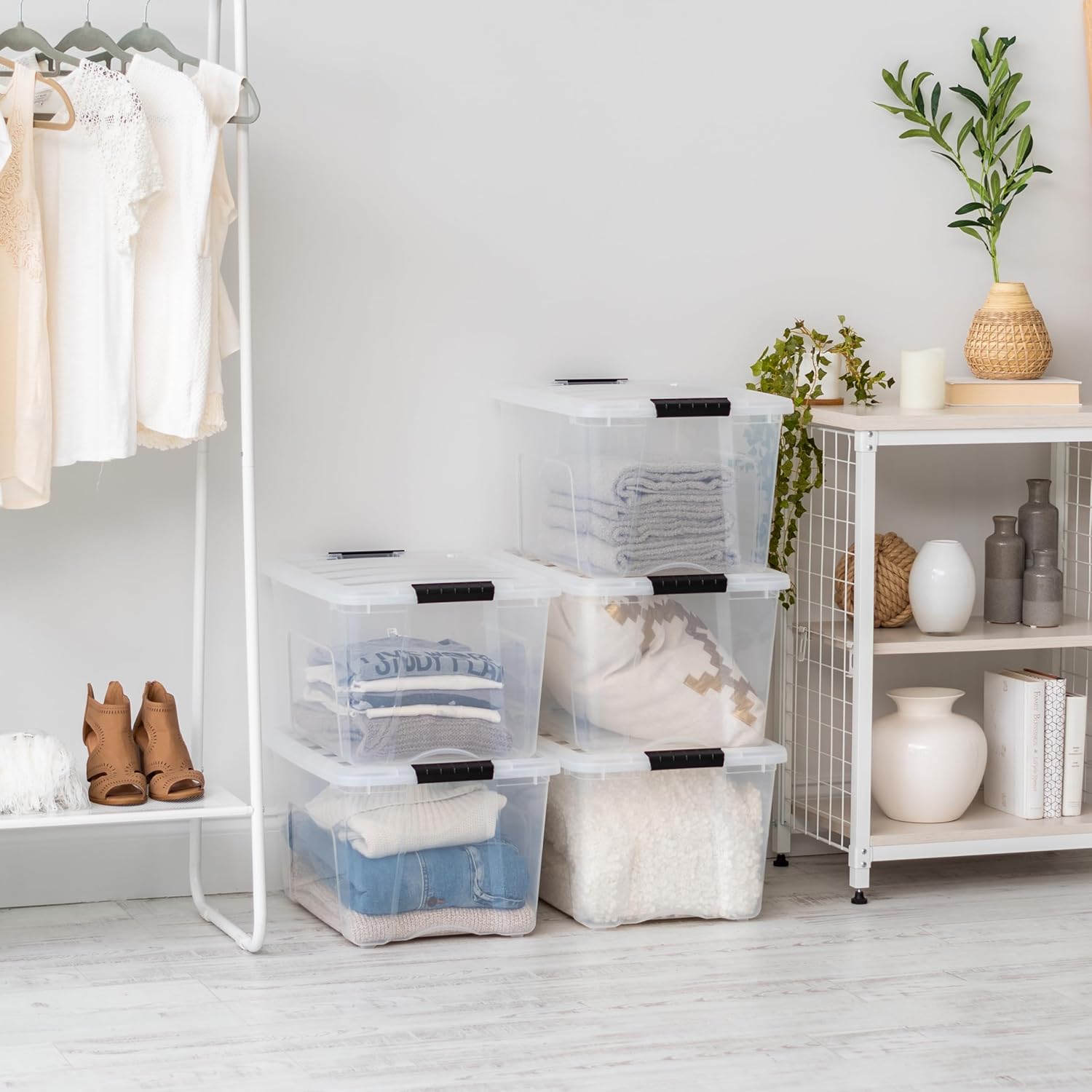 IRIS USA 6-Pack 6 Quart Storage Bins with Lids | Transparent design makes contents easy to find. Ideal for shoes, photos, documents, and small essentials. Nestable design