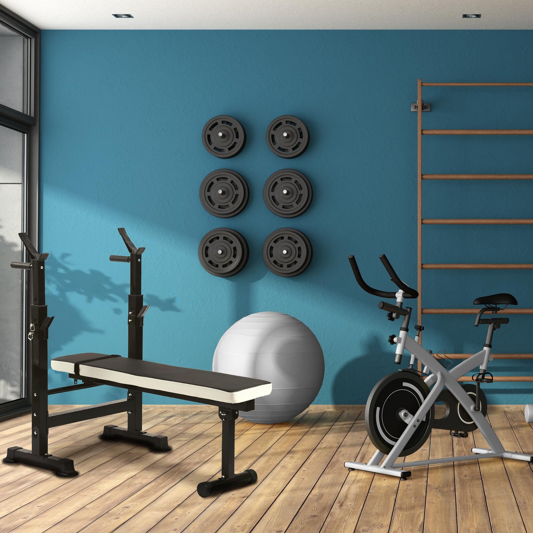 BalanceFrom Steel Weight Bench with Squat Rack, Adjustable Seat, and Recliner – Foldable Home Gym Equipment with 6-Position Barbell Holder and Leg Developer, 400 Pound User Capacity