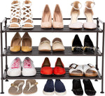 3-Tier Stackable 1" Slat Steel Frame Shoe Rack, 27.25"W x 12.75"D, Espresso | Interlocking modular design maximizes storage while the sturdy steel frame holds up to 12 pairs of shoes (Patented Design)