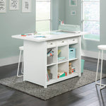 Sauder Craft Pro Series Durable Craft Work Table with Storage/Pantry cabinets, Mystic Oak Finish