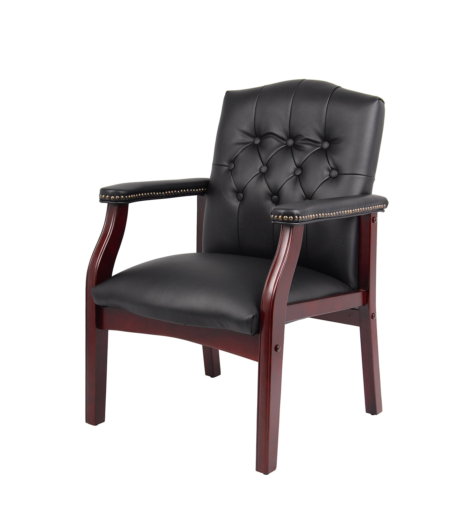Boss Office Products Traditional Caressoft Vinyl Guest Chair with Mahogany Finish Wood Base, Black