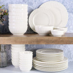 Gibson Home Zen Buffet Porcelain Ceramic Dinnerware Sets for 8, Plates and Bowls Set (40pcs), White Embossed Dishes