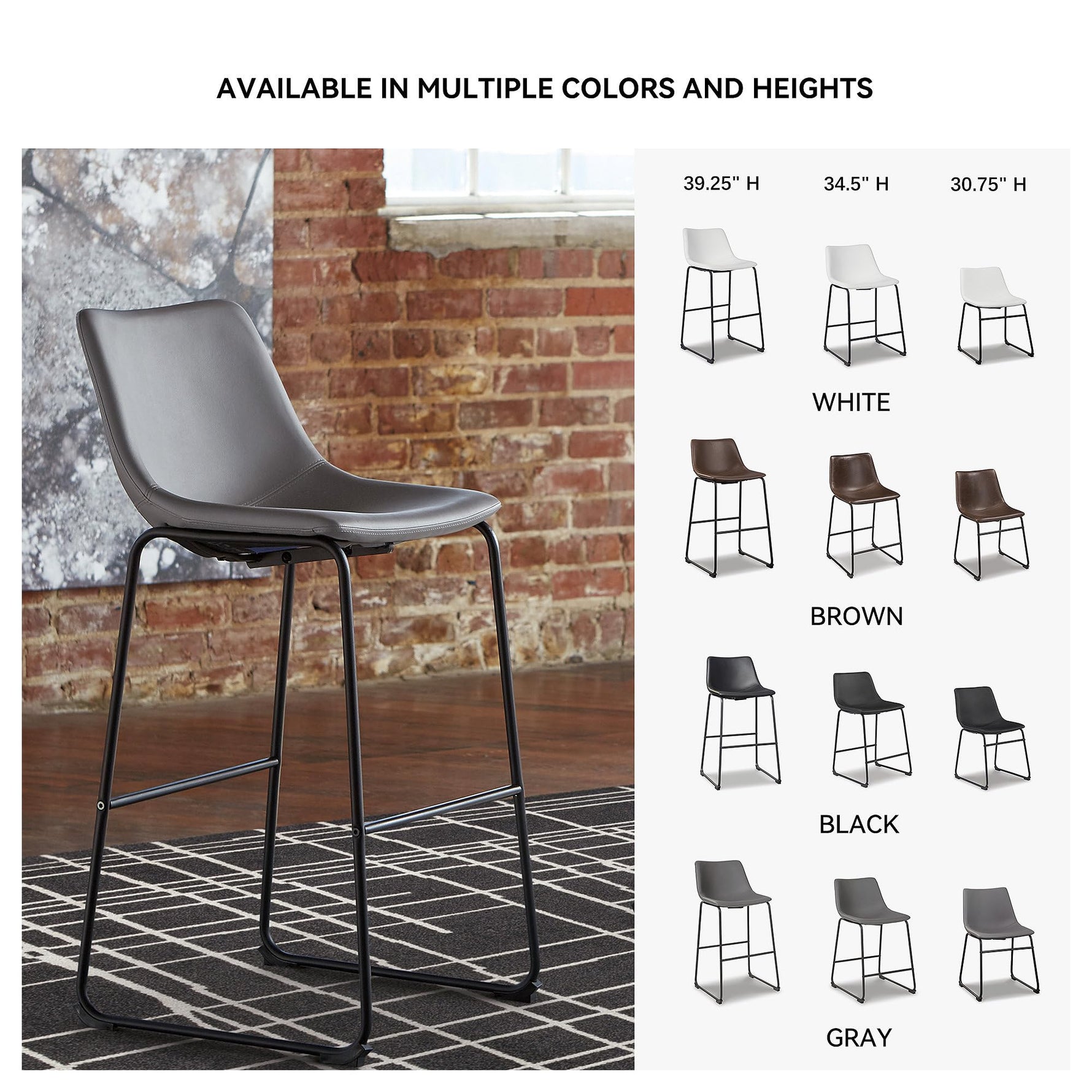 Signature Design by Ashley Centiar 24" Counter Height Modern Bucket Barstool, 2 Count, Black