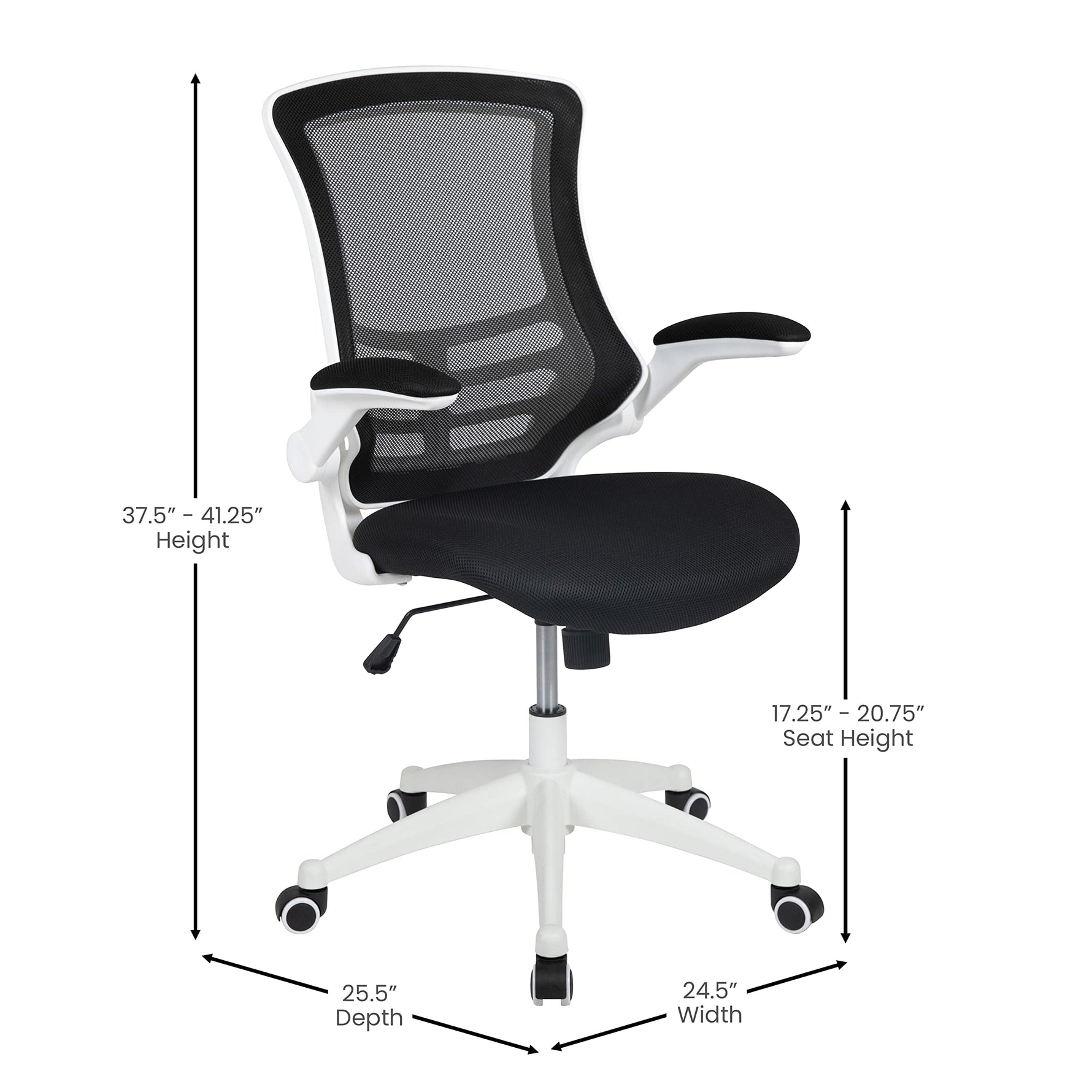 Flash Furniture Kelista Mid-Back Swivel Office Chair with Adjustable Seat Height, Ergonomic Mesh Desk Chair with Flip-Up Armrests, Black