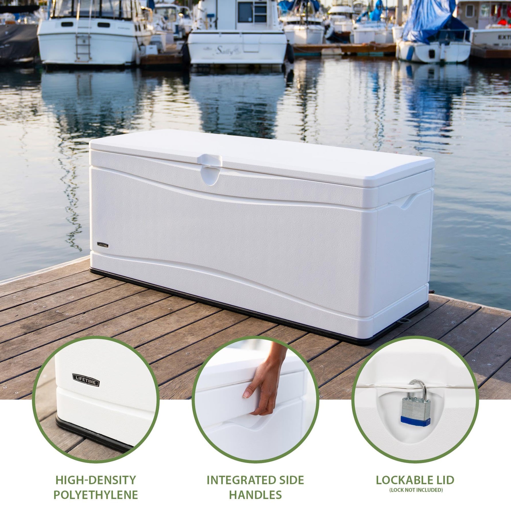 LIFETIME Outdoor Storage Deck Box, 130 Gallon, Arctic White, Lockable, UV-Protected, for Decks and Marine Docks