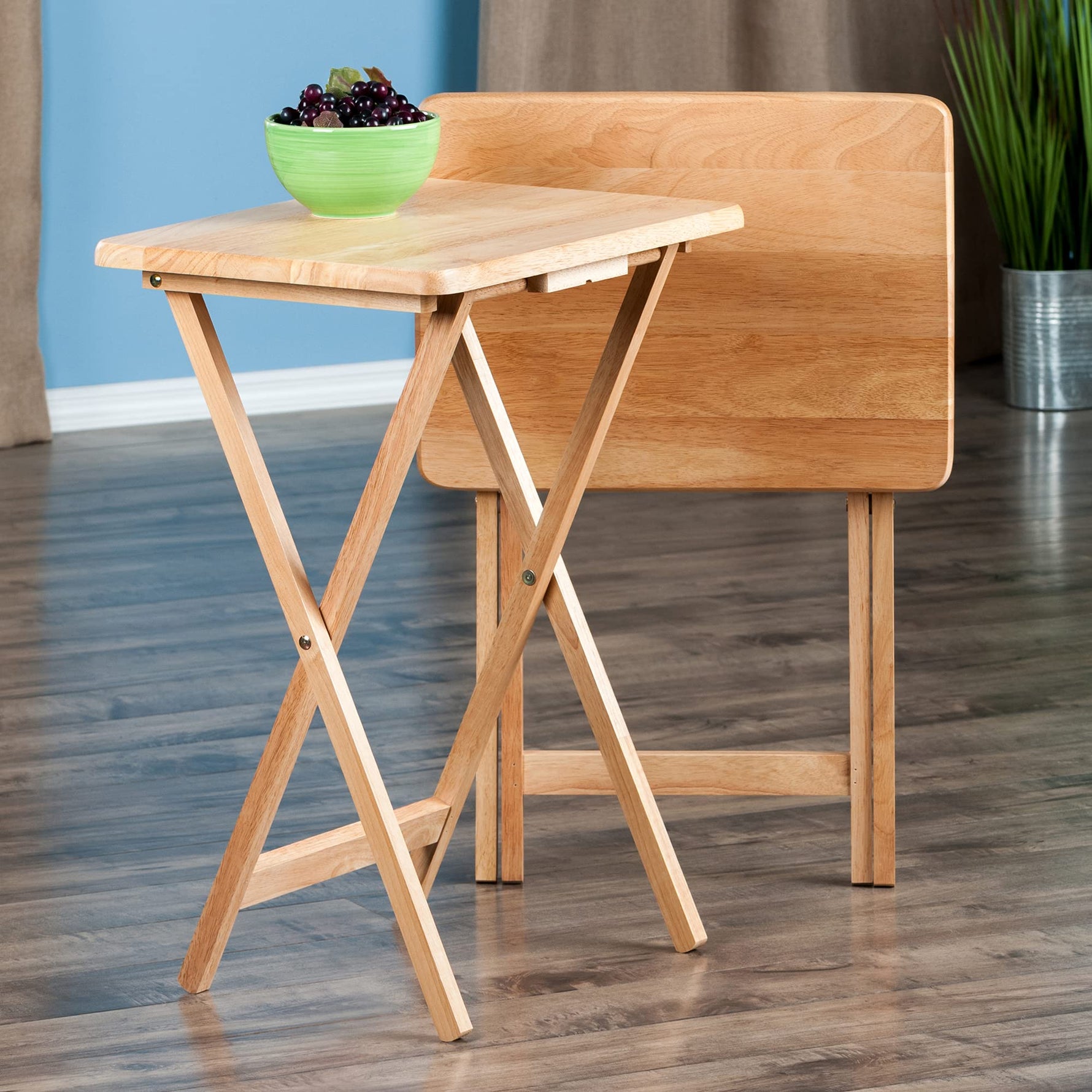 Winsome Alex Set of 2 Foldable Snack Tables, Easy to Store Small Portable Fold Up Table Set for Kitchen, Living Room TV Dining, Crafts, Puzzles, Work From Home