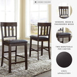 Signature Design by Ashley Haddigan Upholstered Barstool, 2 Count, Slat Back Design, Cushioned Seat, Wood, 25.5" H, Dark Brown