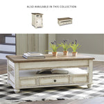 Signature Design by Ashley Realyn Vintage Farmhouse Rectangular Lift Top Coffee Table with Storage Drawer, White & Brown