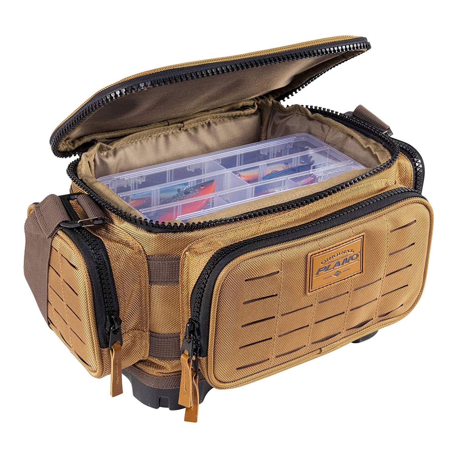 Plano Guide Series 3500 Tackle Bag, Beige, Includes 5 3500 Stowaway Organization Boxes, Premium Soft Fishing Tackle Storage, Waterproof & Non-Skid Base