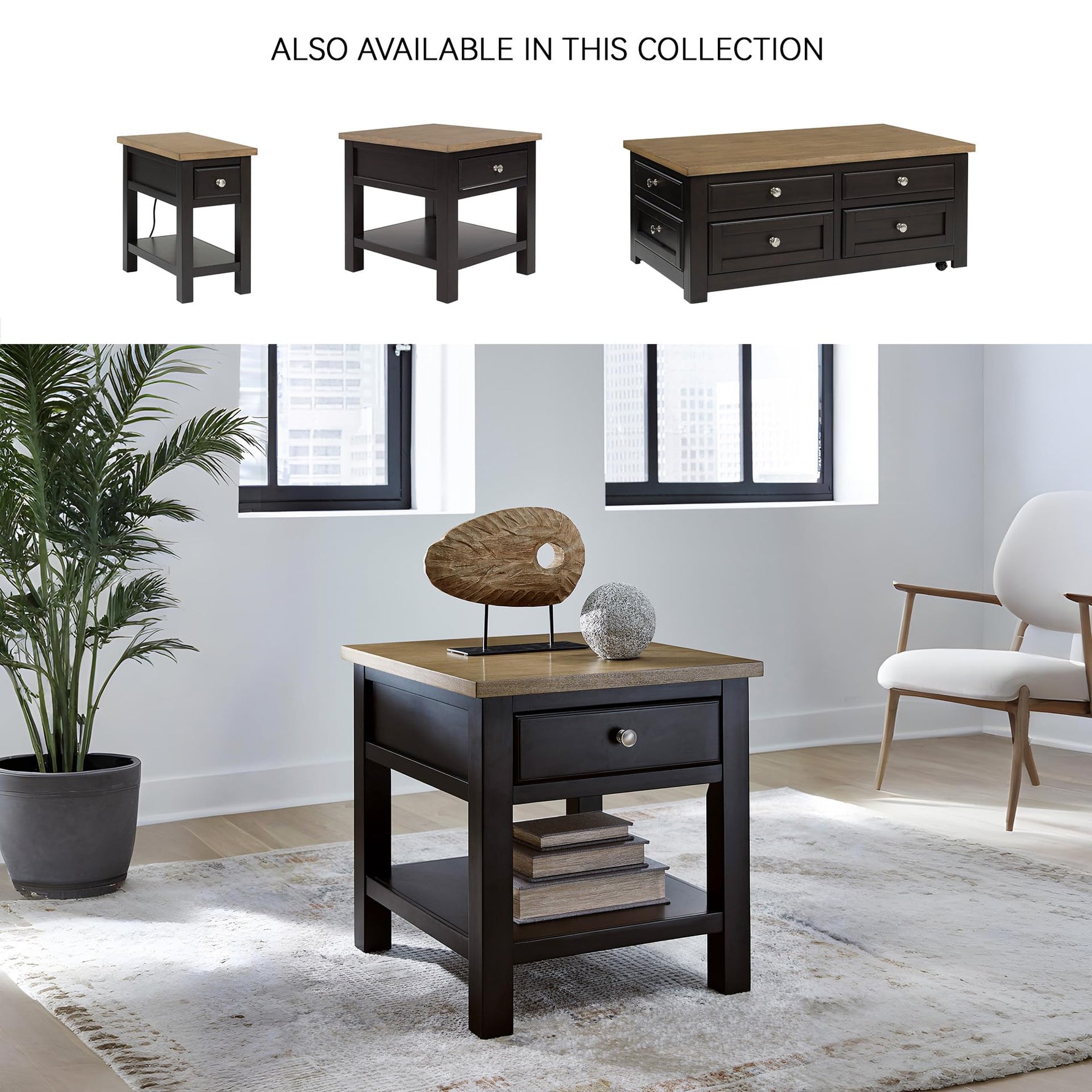 Signature Design by Ashley Bolanburg End Table for Living Room, Two-Tone Distressed Wood Side Table with Smooth-Gliding Drawer, Farmhouse Plank-Style Top, Ideal Night Stand Use, Antique White/Oak
