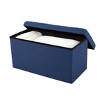 Seville Classics Cushioned Fabric Ottoman Hidden Storage Chest Footrest Chair, Padded Seat for Bedroom, Dorm, Loft, Living Room, Entryway, Hallway, Blue Velvet, 30" Bench
