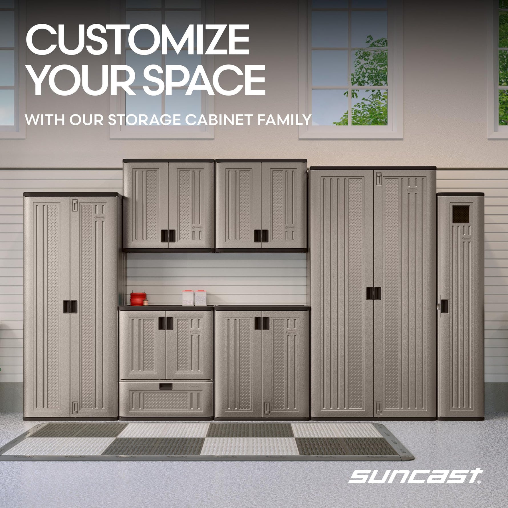 Suncast 36" Resin Base Garage Storage Cabinet, Platinum, Made in the USA