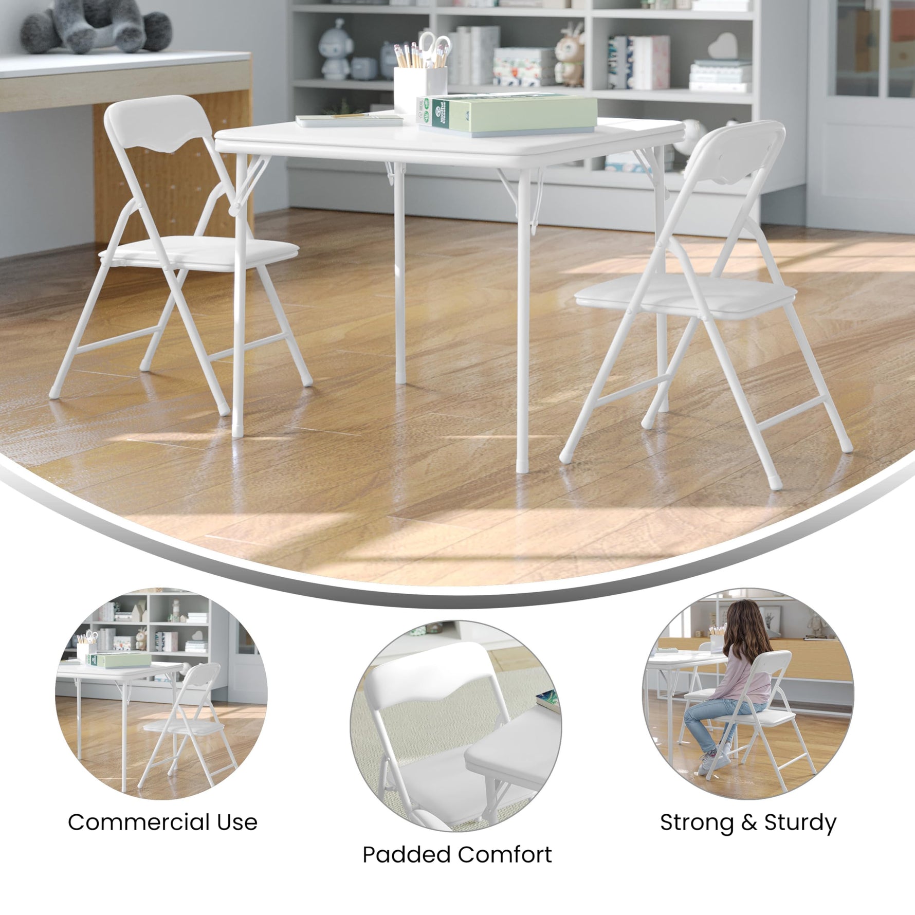 Flash Furniture Mindy Kids 5-Piece set Folding Square Table and Chairs Set for Daycare and Classrooms, Children's Activity Table and Chairs Set, Multicolor