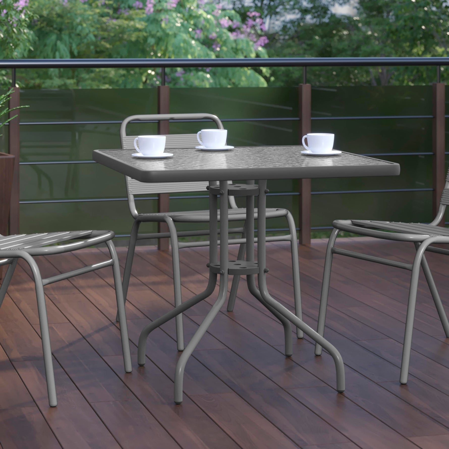 Flash Furniture Barker 23.5" Square Indoor/Outdoor Tempered Glass Patio Side Table, Outdoor Patio Table for Commercial or Residential Use, Clear/Black
