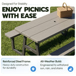 LIFETIME 6-Foot Folding Picnic Table with Benches, Seats 8, Heavy-Duty HDPE Tabletop, Steel Frame, Weather & UV Resistant Outdoor Picnic Table with Umbrella Hole