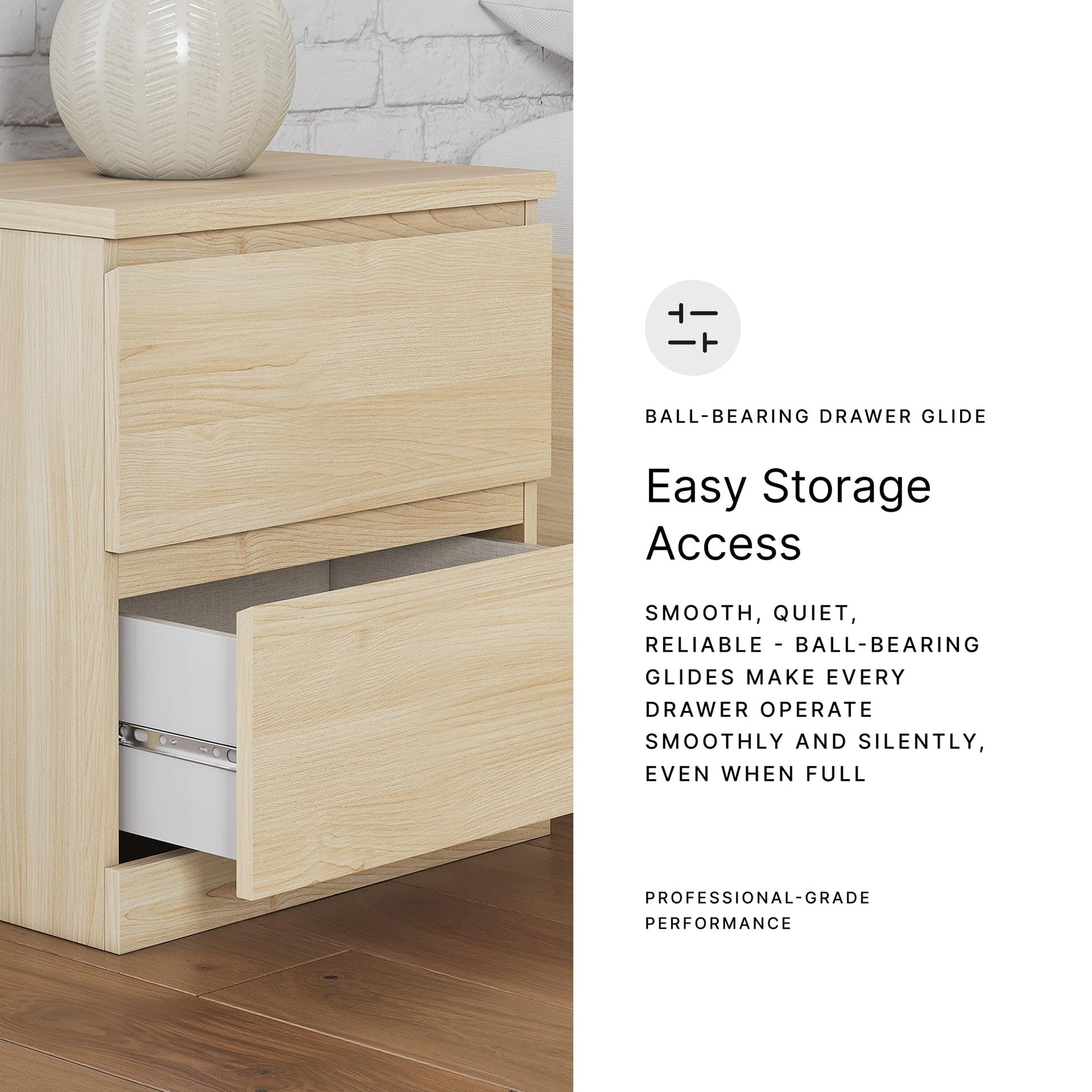 Signature Design by Ashley Onita Modern Nightstand with 2 Smooth-Gliding Drawers, Bedroom Night Stand for Bedside Storage, Hardware-Free, Wood, Solid White Finish