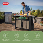 Keter Unity XL Portable Outdoor Table with Stainless Steel Top for Kitchen Prep and Outdoor Storage Cabinet for Grilling Accessories, Dark Grey