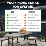 LIFETIME 6-Foot Folding Picnic Table with Benches, Seats 8, Heavy-Duty HDPE Tabletop, Steel Frame, Weather & UV Resistant Outdoor Picnic Table with Umbrella Hole
