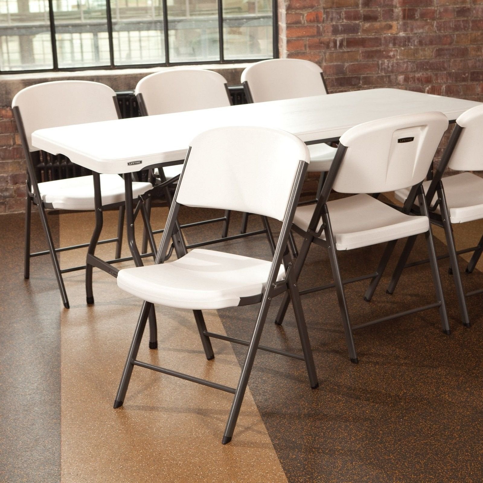 LIFETIME 42804 Commercial Grade Folding Chair, 4 Pack, White Granite