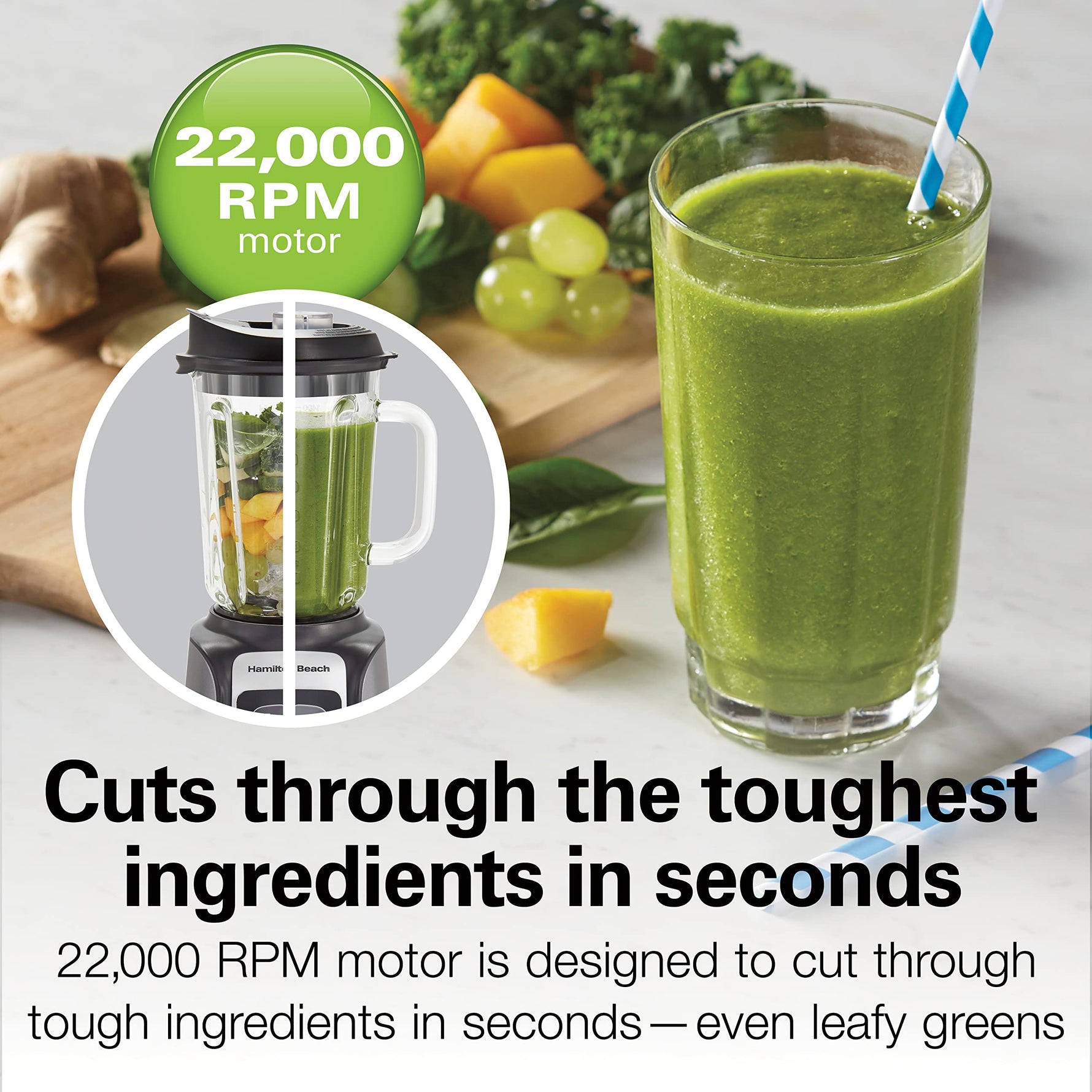 Hamilton Beach PowerMax Professional-Performance Blender for Shakes and Smoothies, Puree and Ice Crush, 48oz BPA-Free Glass Jar, 1680 Peak Watts, Stainless Steel Blades, Silver (58600J)