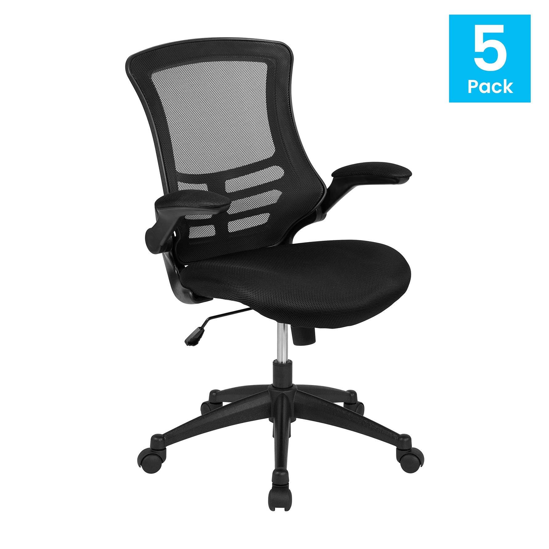 Flash Furniture Kelista Mid-Back Swivel Office Chair with Adjustable Seat Height, Ergonomic Mesh Desk Chair with Flip-Up Armrests, Black