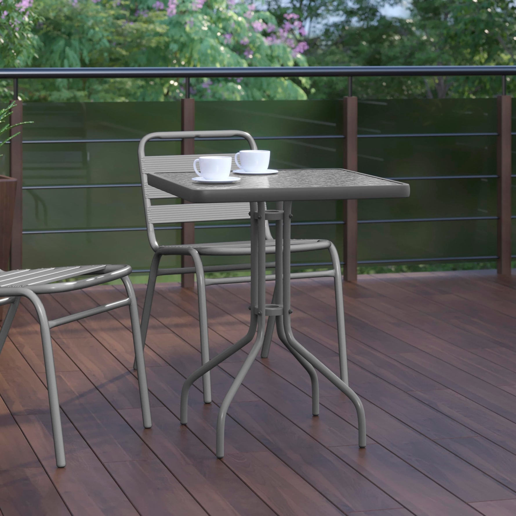 Flash Furniture Barker 23.5" Square Indoor/Outdoor Tempered Glass Patio Side Table, Outdoor Patio Table for Commercial or Residential Use, Clear/Black