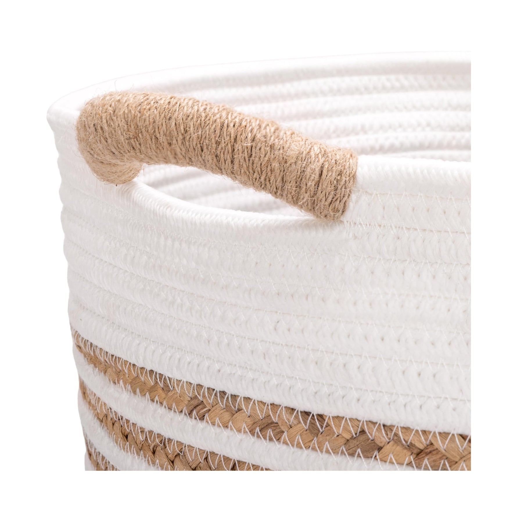 Seville Classics Premium Natural Handwoven Portable Laundry Bin Basket with Carrying Handles, Household Storage for Clothes, Linens, Sheets, Natural Water Hyacinth and Gray Rope, 3 Piece Set