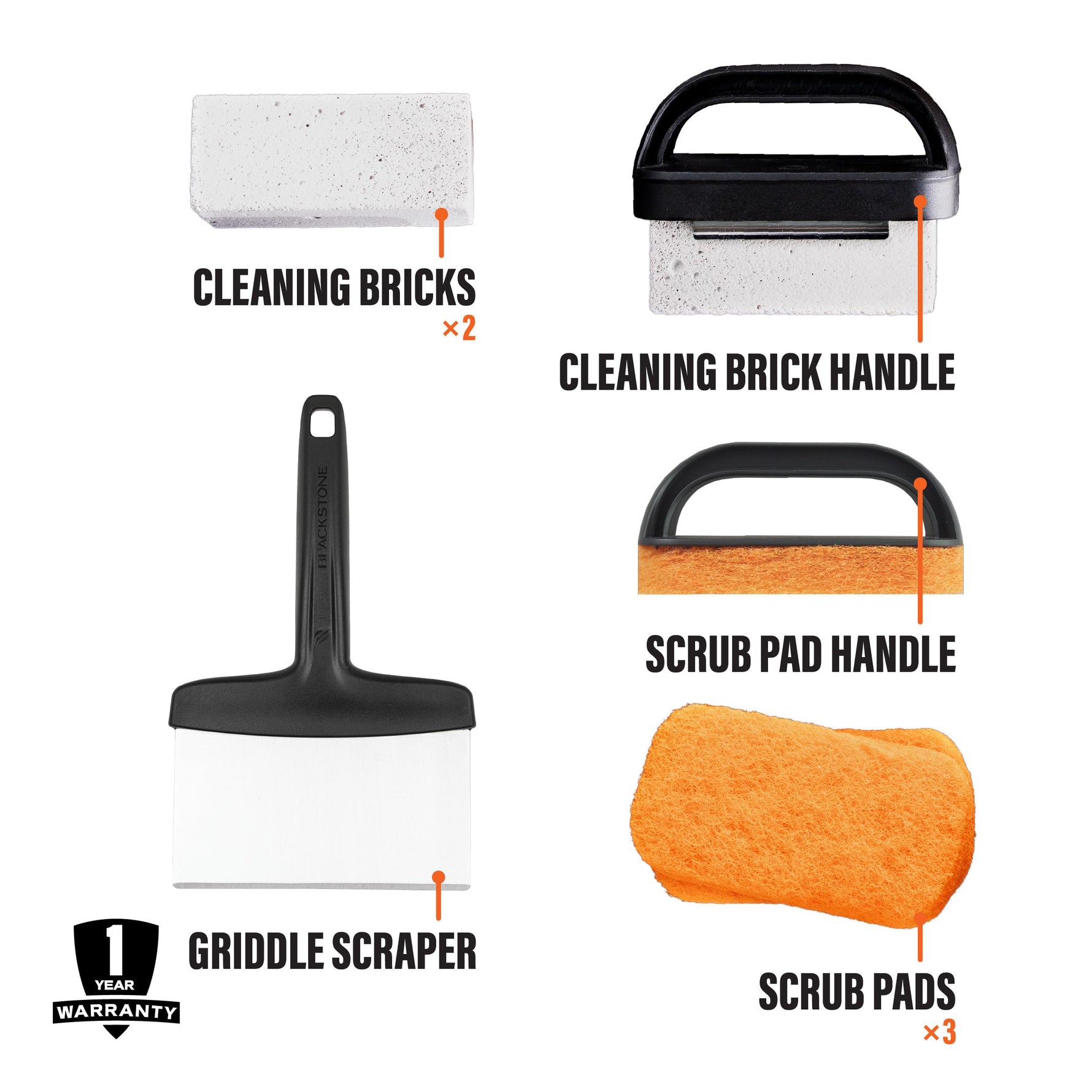 BLACKSTONE 5060 Professional 8-Piece Griddle Cleaning Kit, Stainless Steel, Black