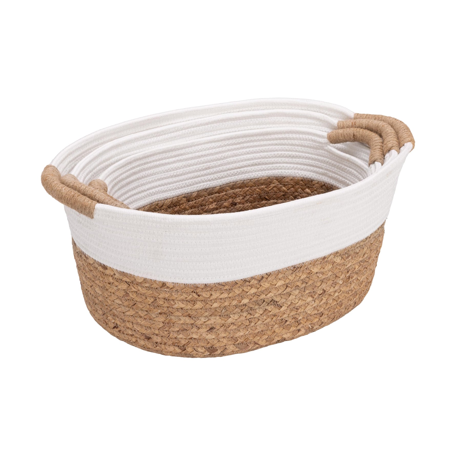 Seville Classics Premium Natural Handwoven Portable Laundry Bin Basket with Carrying Handles, Household Storage for Clothes, Linens, Sheets, Natural Water Hyacinth and Gray Rope, 3 Piece Set
