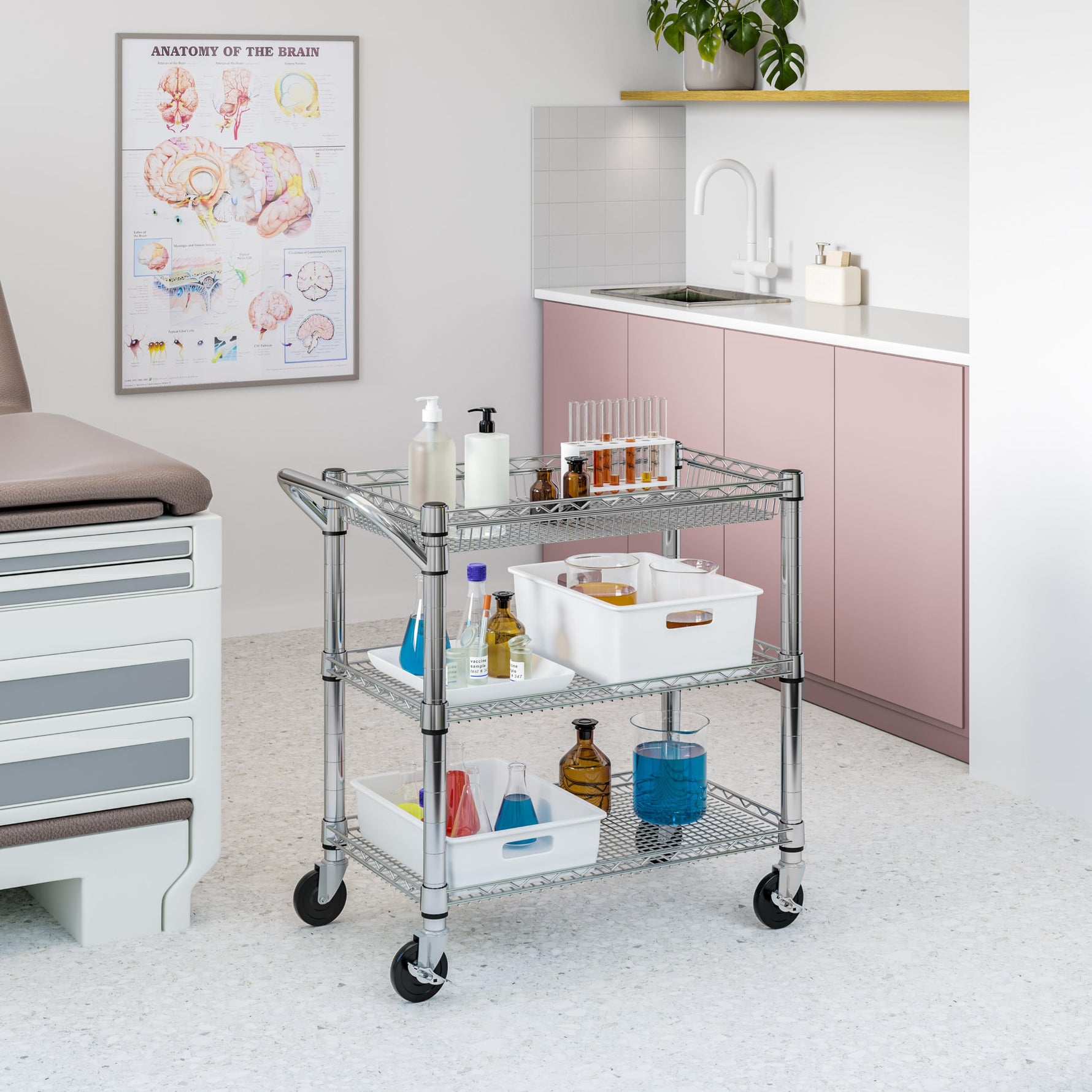 Seville Classics UltraDurable NSF Commercial Heavy Duty Metal Rolling Utility Cart, w/ Steel Shelves, Handle Bar for Restaurant, Garage, Warehouse, Kitchen, Office, Top Shelf (36"W x 18"D)