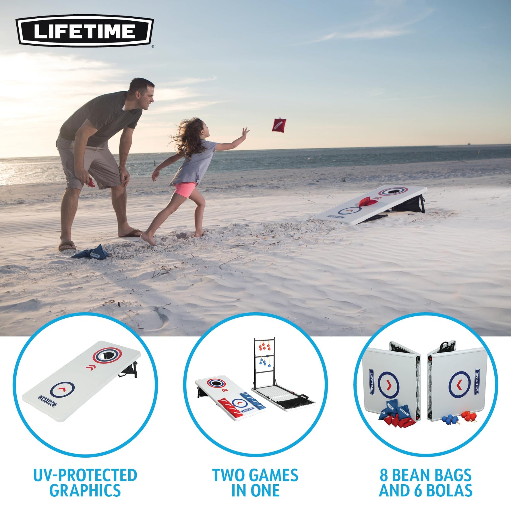 Lifetime Heavy Duty Cornhole, Ladder Golf Game and Table Combo Set