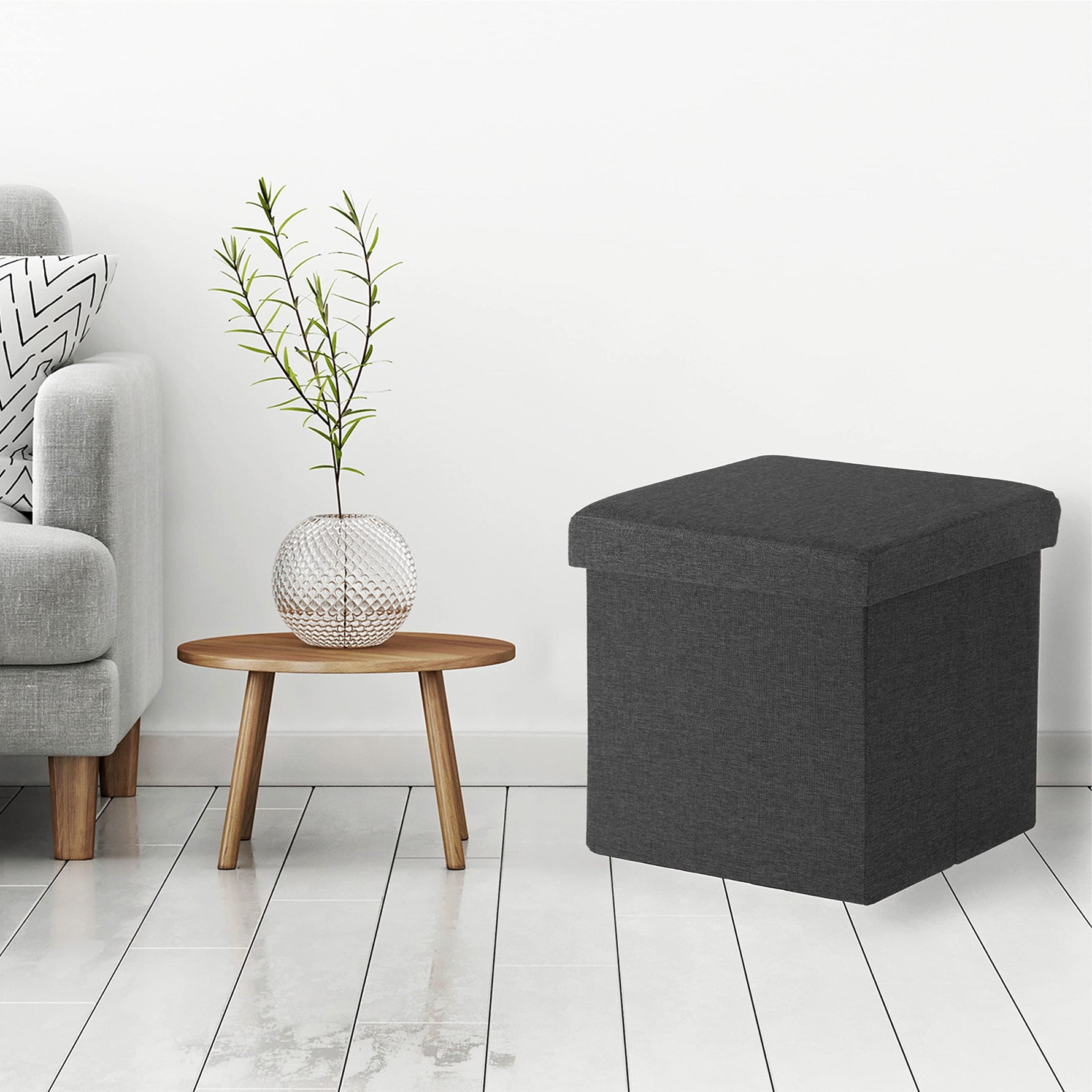 Seville Classics Cushioned Fabric Ottoman Hidden Storage Chest Footrest Chair, Padded Seat for Bedroom, Dorm, Loft, Living Room, Entryway, Hallway, Blue Velvet, 30" Bench
