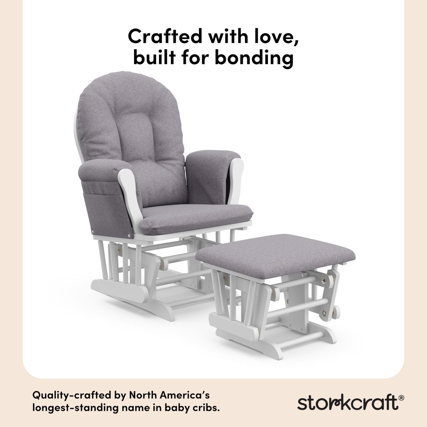 Storkcraft Premium Hoop Glider & Ottoman (Espresso with Beige) — GREENGUARD Gold Certified, Solid Wood Craftsmanship, Convenient Storage Pockets, Glider Rocking Chair for Nursery, Multi-Award-Winning