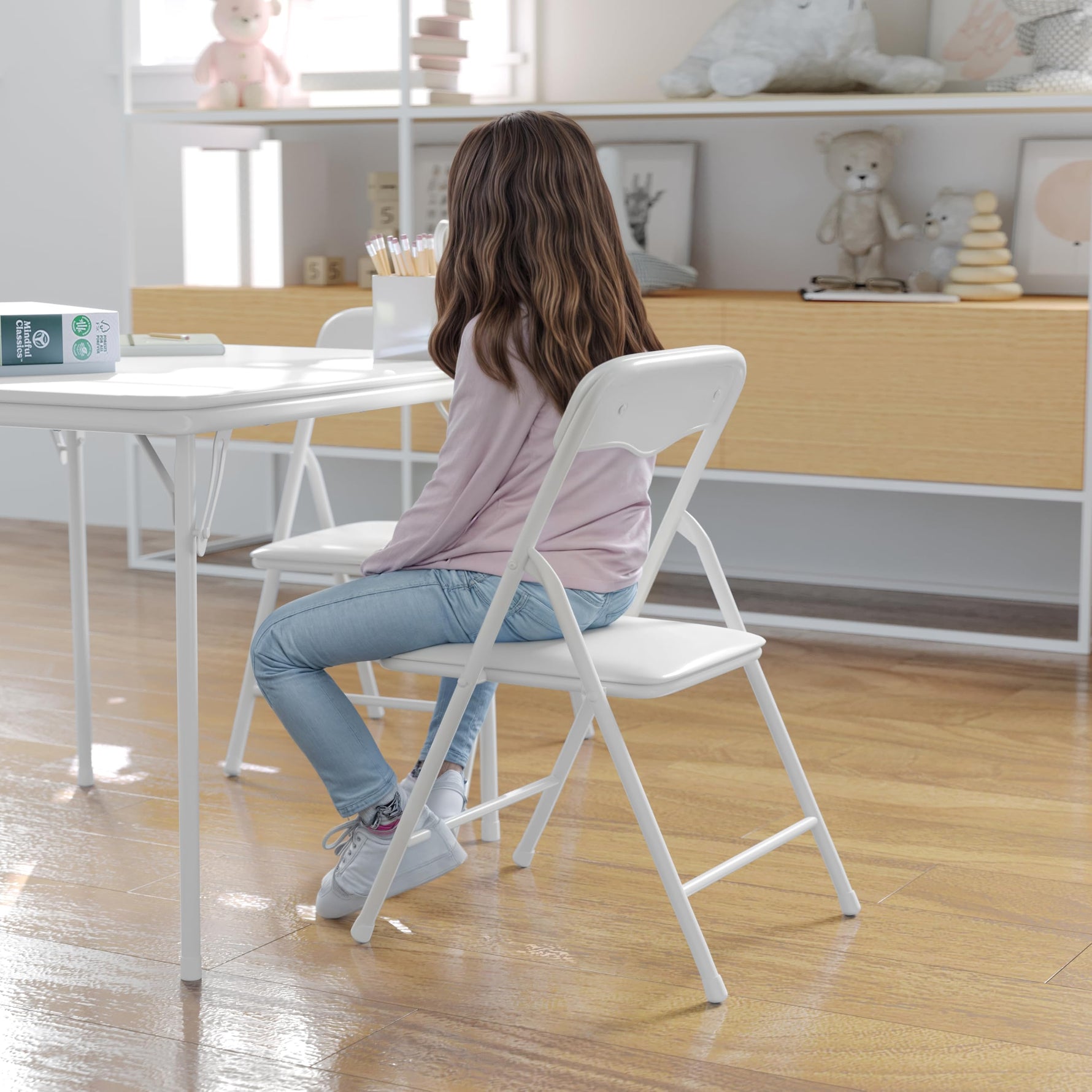 Flash Furniture Mindy Kids 5-Piece set Folding Square Table and Chairs Set for Daycare and Classrooms, Children's Activity Table and Chairs Set, Multicolor