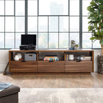 Sauder Harvey Park Modern TV Stand Media Console Credenza with Drawers and Storage Shelves, in Raven Oak
