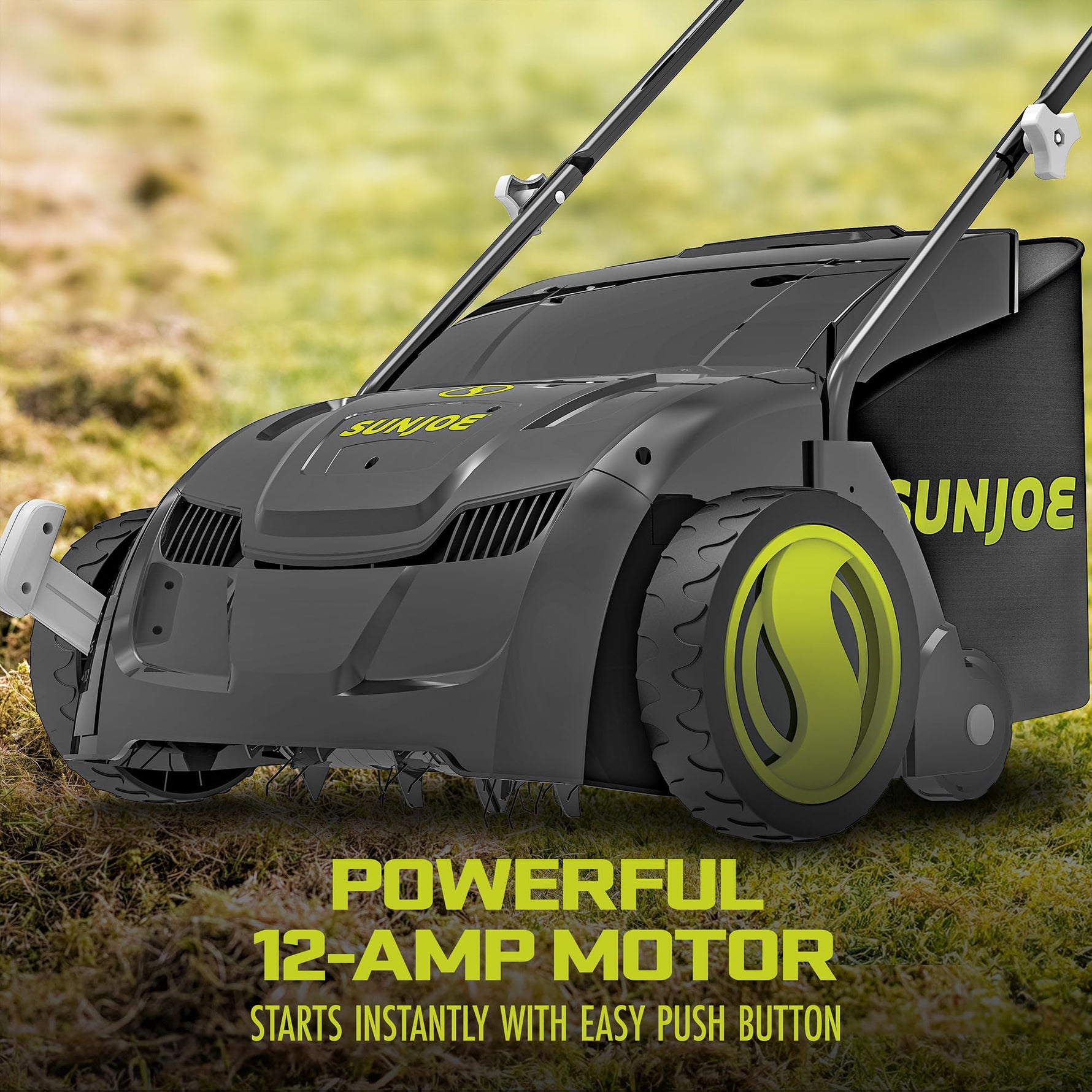 Sun Joe Corded Electric Dethatcher & Scarifier with 8-Gal Bag, 12.6-Inch Cutting Width, 12-Amp Motor - Heavy-Duty Yard Trimmer for Gardening Care and Lawn Maintenance, AJ801E