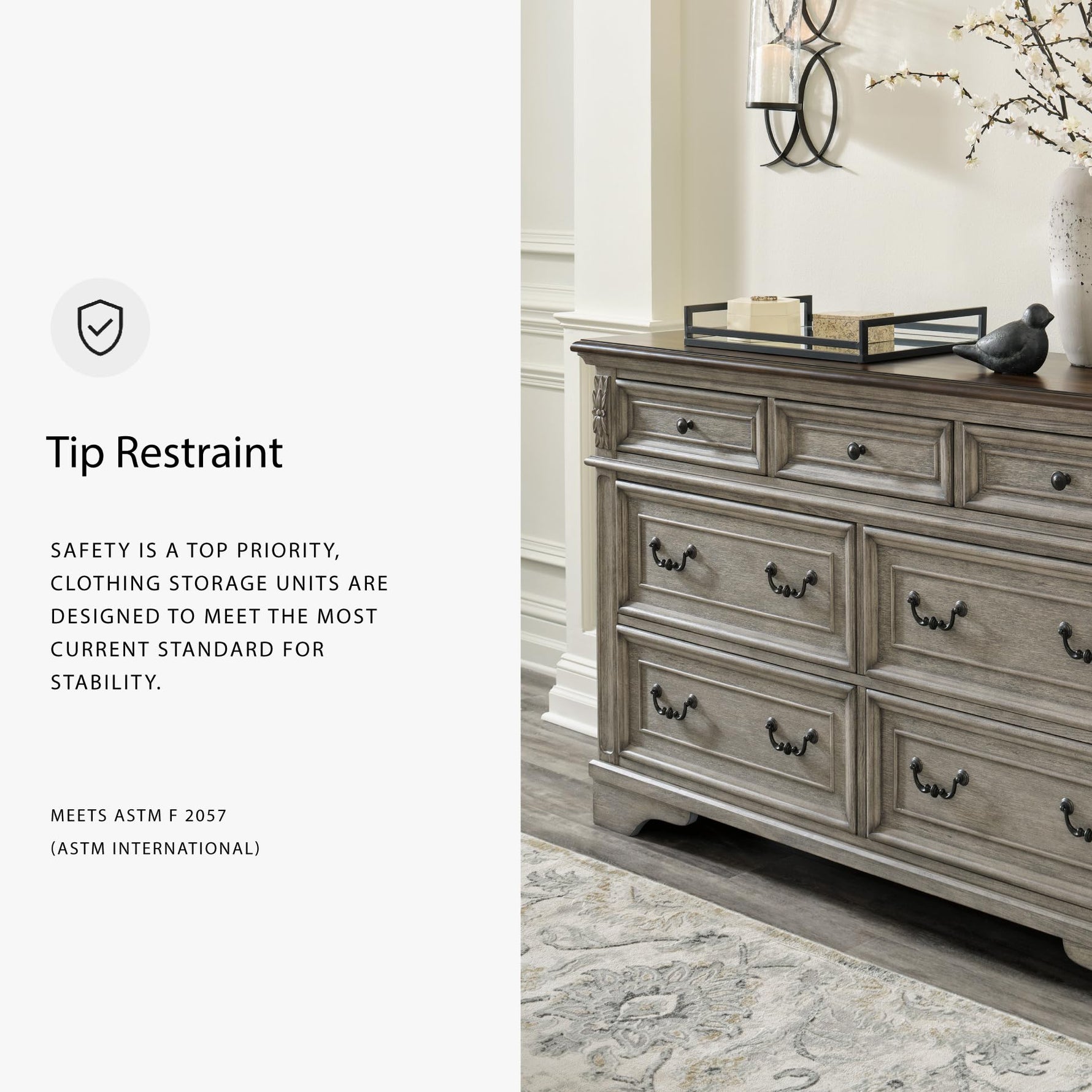 Signature Design By Ashley Realyn French Country Youth 6 Drawer Dresser, Chipped White & Brown