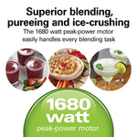 Hamilton Beach PowerMax Professional-Performance Blender for Shakes and Smoothies, Puree and Ice Crush, 48oz BPA-Free Glass Jar, 1680 Peak Watts, Stainless Steel Blades, Silver (58600J)