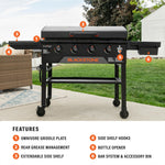 Blackstone Original 36" Griddle, Portable Outdoor Grill with Built-In Hood, Black - Includes Extendable Side Shelves and Caster Wheels