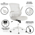 Flash Furniture Kelista Mid-Back Swivel Office Chair with Adjustable Seat Height, Ergonomic Mesh Desk Chair with Flip-Up Armrests, Black