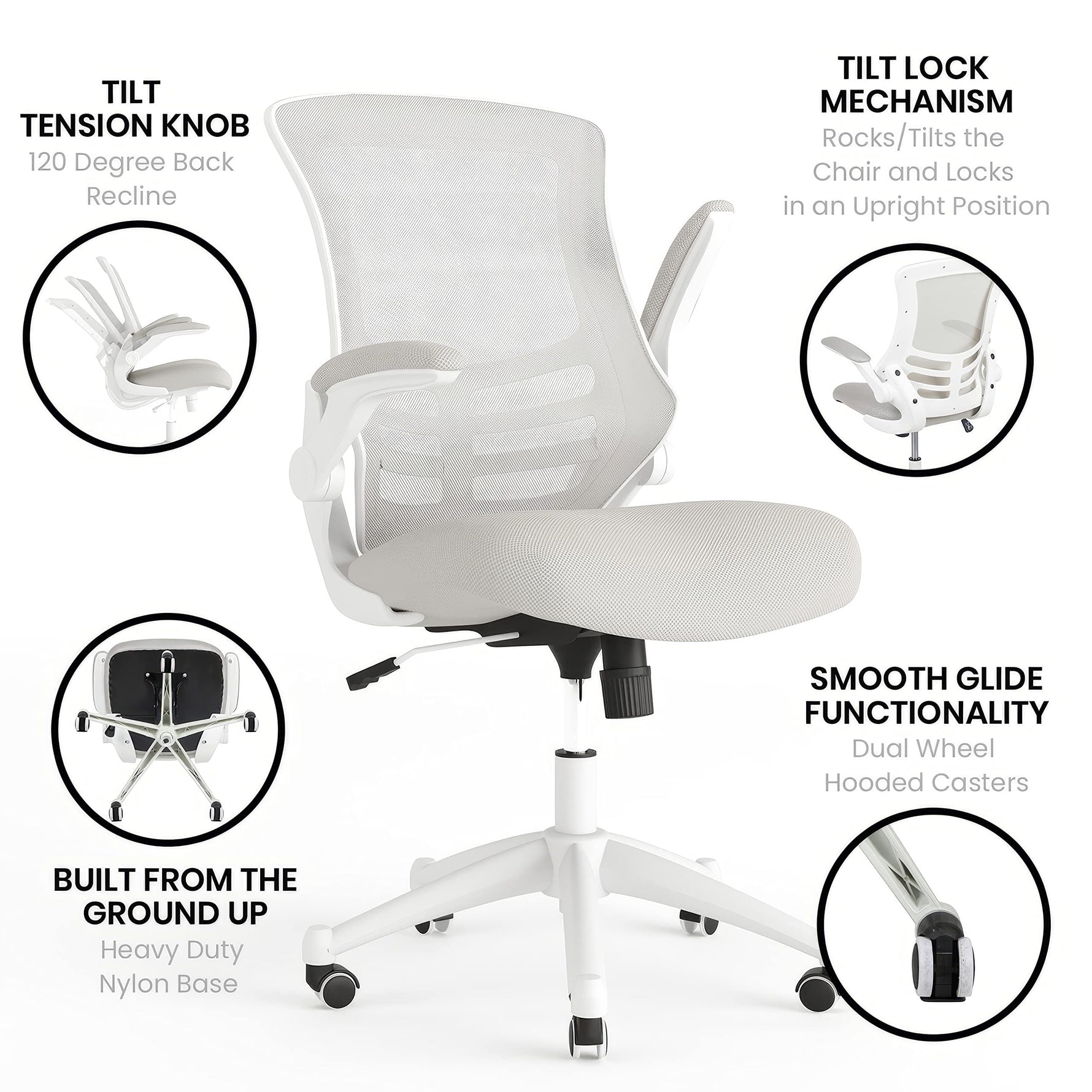 Flash Furniture Kelista Mid-Back Swivel Office Chair with Adjustable Seat Height, Ergonomic Mesh Desk Chair with Flip-Up Armrests, Black