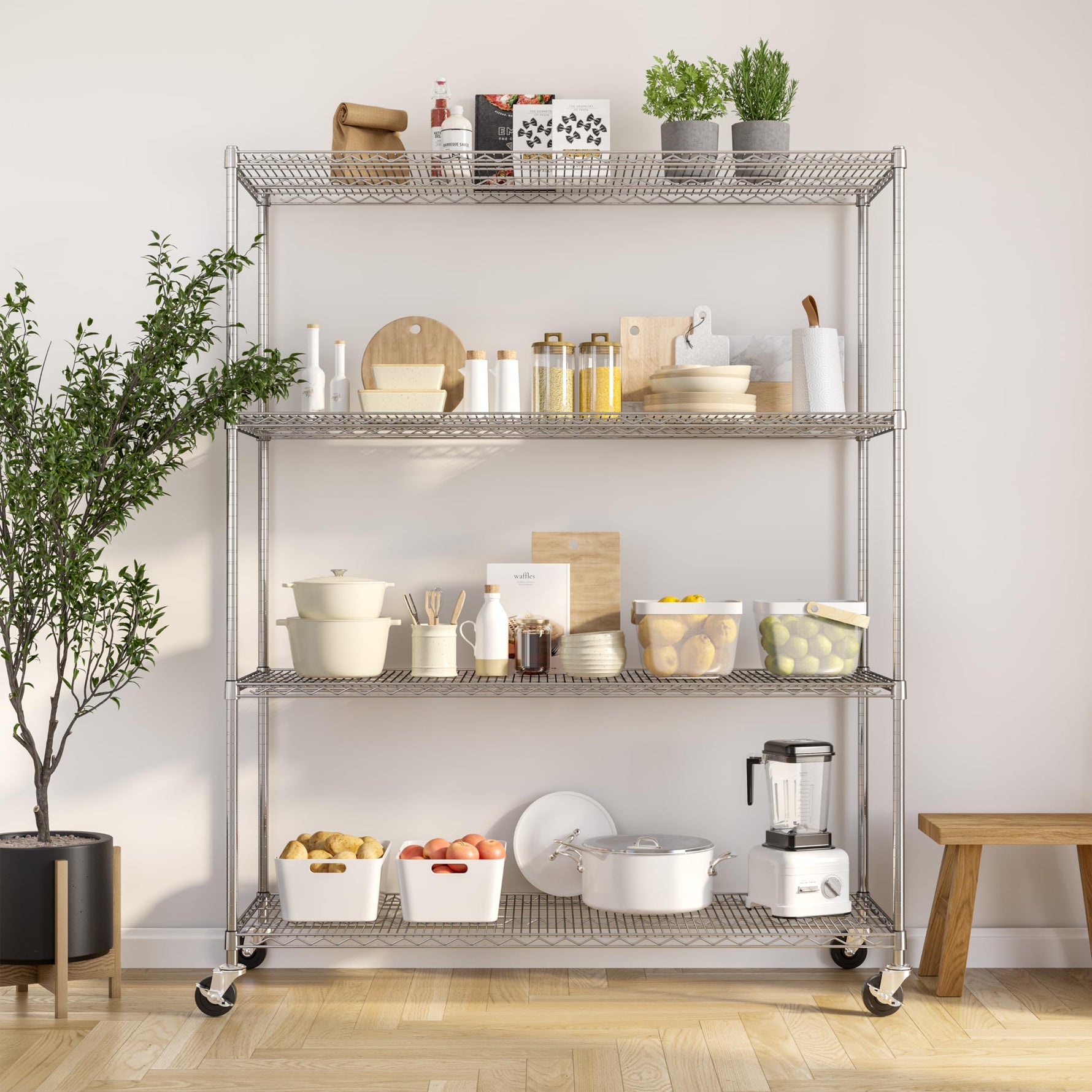 UltraDurable 5-Tier NSF Steel Wire Shelving, 48"W x 24"D x 76"H, Black | Heavy-duty commercial-grade solid steel wire storage rack featuring 800 pounds per shelf weight capacity