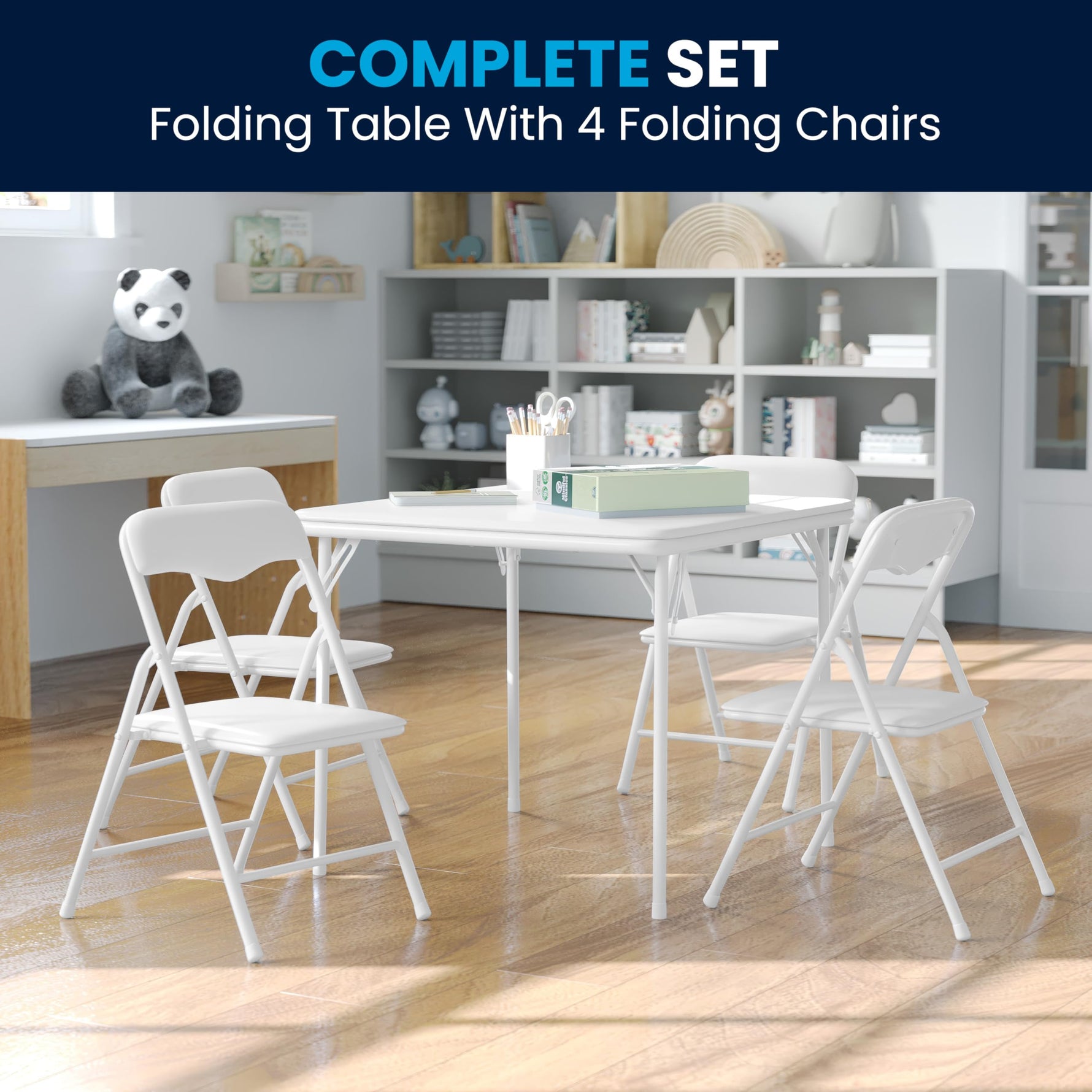 Flash Furniture Mindy Kids 5-Piece set Folding Square Table and Chairs Set for Daycare and Classrooms, Children's Activity Table and Chairs Set, Multicolor